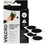 VELCRO Brand, Heavy Duty Stick on Coins, Industrial Strength Hook & Loop Self Adhesive Sticky Coins Perfect for Room Décor & Home, Office, Garage Use, Black, 45mm x 45mm, Set of 6