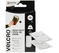 VELCRO® Brand | Heavy Duty Stick On Coins | Industrial Strength Hook & Loop Self Adhesive Sticky Coins Perfect for Room Décor & Home, Office, Garage Use | White | 45mm x 45mm | Set of 6