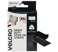 VELCRO Brand | Heavy Duty Stick On Strips | Industrial Strength Double Sided Hook & Loop Self Adhesive Strips Perfect for Room Décor & Home, Office, Garage Use | Black | 50mm x 100mm | Set of 8