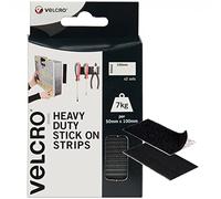 VELCRO® Brand | Heavy Duty Stick On Strips | Industrial Strength Double Sided Hook & Loop Self Adhesive Strips Perfect for Room Décor & Home, Office, Garage Use | Black | 50mm x 100mm | Set of 2
