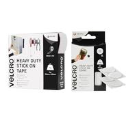 VELCRO Brand - Heavy Duty Stick On Tape | 50mm x 5m | White + VELCRO® Brand | Heavy Duty Hook & Loop Sticky Coins | 45mm x 45mm | White Set of 6