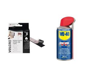 VELCRO Brand Heavy Duty Stick On Tape Cut-to-Length Industrial Extra Strong Double Sided Hook & Loop & WD-40 Multi-Use Product Smart Straw 300 ml - The Ultimate All-Purpose Lubricant for Home