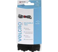 VELCRO Brand ONE-WRAP Reusable Cable Ties 12mm x 20cm Black | Pack of 15 Hook and Loop Fastening Straps | Adjustable Cable Management for Home, Office & DIY