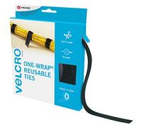 VELCRO Brand | One-Wrap Reusable Ties | Multi-Purpose Ties Perfect Desk Accessories for Cable Management & Home Improvement | Black | 10mm x 15m
