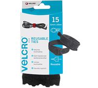 VELCRO Brand VEL-EC60466 ONE-WRAP Black 2mm x 20cm 15 Pack Organiser Hook and Loop Straps. Reusable Assortment Cable Ties for Home & Office Bundling, 12mm x 20cm-15Pk
