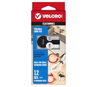 VELCRO Brand Portable Cord Organizer Ties | Organize Headphone Wires, Charging Cables, Power Cords in Backpacks Briefcases and Travel Bags | 3 Sizes and Colors, 12 pcs, 12pk Cord Ties