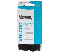 VELCRO® Brand VEL-EC60466 Reusable Ties 12mm x 20cm Black 15 Pieces