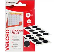 VELCRO Brand | Stick On Coins | Double Sided Hook & Loop Self Adhesive Sticky Coins Perfect for Room Décor & Home, Office, Garage Use | Black | 16mm x 16mm | Pack of 16