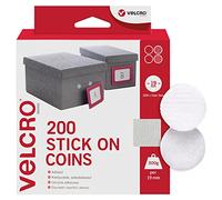 VELCRO Brand | Stick On Coins | Double Sided Hook & Loop Self Adhesive Sticky Coins Perfect for Room Décor & Home, Office, Garage Use | White | 19mm x 19mm | Pack of 200