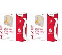 VELCRO Brand - Stick On Hook Only Tape - Cut-to-Length Strong Hook Only Self Adhesive Sticky Tape Perfect for Room Décor & Home, Office, Garage Use - White - 20mm x 10m (Pack of 2)