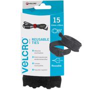 VELCRO Brand VEL-EC60466 ONE-WRAP Black 2mm x 20cm 15 Pack Organiser Hook and Lo