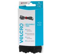 Velcro Reusable Ties Black 12mmx20cm Pack of 15