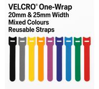 VELCRO® One-Wrap Cable Ties Double Sided Hook & Loop 20mm 25mm Mixed Colours lot