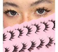Veleasha Lashes Manga Eyelashes, Cat Eye Lashes, Spiky Eyelashes, C Curl, Lash, Wispy Natural Look False Eyelashes with Soft Cotton Band, 7 Pairs Pack (Sunny)