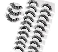 Veleasha Russian Strip Lashes with Clear Band Looks Like Eyelash Extensions D Curl Lash Strips 10 Pairs Pack (DT05)