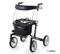 Veleco Folding Aluminium Rollator Flexo 4-Wheeled, Sturdy and Lightweight (Black)