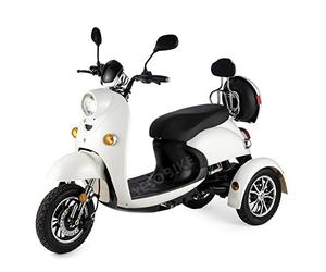 Veleco ® ZT 63 Retro 3-Wheel Mobility Scooter with High Capacity Battery (45-60 Km), Full Suspension, Led Lighting and Extra Mobility Device Rain Cover - White