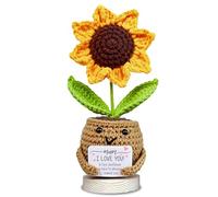 VELENTI Gift for Mum - Handmade Positive Sunflower Doll Crochet with Card - I Love You - Mum Gift from Daughter, Son, Kid - Mothers Day, Christmas, Birthday Present Idea - Knitted Decor