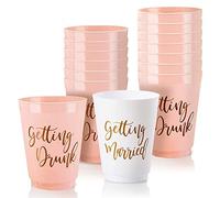 VELENTI Hen Party Accessories - 15-Piece Large Plastic Serving Cups 16 Oz - Colourful Bride Tribe Cup Set for Bachelorette Party, Bridal Party, Hen Do - Strong Reusable White, Pink Party Cups