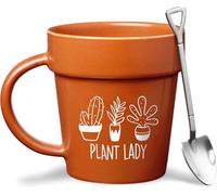 VELENTI Plant Pot Mug - Plant Lover Mug with Metallic Shovel Ornament - Fancy Gifts for Women, Men - Birthday Gift for Women - Cute Gifts for Mother's Day, Christmas