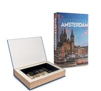 Velenza Amsterdam Decorative Book with Storage - Faux Books with Velvet-Lined Hidden Compartment for Keepsakes - Stylish Fake Books for Storage - Travel-Inspired Home Décor (12 x 8 x 1.5 in)