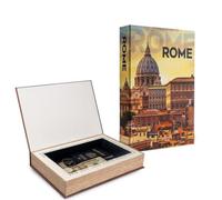 Velenza Rome Decorative Book with Storage - Faux Books with Velvet-Lined Hidden Compartment for Keepsakes - Stylish and Functional Fake Decor Books - Travel-Inspired Home Décor (12 x 8 x 1.5 in)