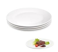 Velicber Porcelain Dinner Plates, Flat Dinner Plates, Set of 4, 25 cm, Serving Plates, White, Round Dessert Plates, for Pasta Plates, Breakfast Plates, Cake Plates, Household and Restaurant