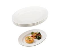 Velicber Set of 4 10" White Oval Porcelain Ceramic Dinner Plates for Meat, Fish, Appetizers, Sushi, Dessert, Cakes, Parties - Microwave Compatible