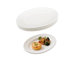 Velicber Set of 4 10" White Oval Porcelain Ceramic Dinner Plates for Meat, Fish, Appetizers, Sushi, Dessert, Cakes, Parties - Microwave Compatible