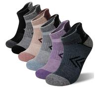 Velice 6 Pairs Merino Wool Ankle Socks for Women Compression Thick Athletic Breathable No Show, Pink/Green/Purple/Grey/Black, M