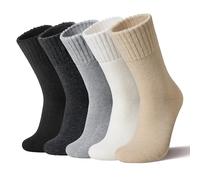 Velice Women Wool Socks Thick Thermal Hiking Warm Winter Crew Cushion Cozy Work Boot Socks 5 Pairs, Grey/Black/Light Khaki/White, One size