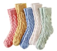 Velice Womens Fuzzy Socks Soft Cozy Fluffy Slipper Socks Winter Warm Plush Sleeping Christmas Socks 5 Pairs, Candy Color, One size
