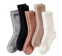 Velice Womens Fuzzy Socks Soft Cozy Fluffy Slipper Socks Winter Warm Plush Sleeping Christmas Socks 5 Pairs, Black/Grey, One Size