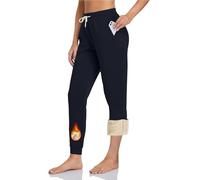 Velichor Women's 28" 31" 34" 36" Sherpa Polar Fleece Lined Jogger Pants Warm Sweatpants Thermal Athletic Lounge Petite Tall Black