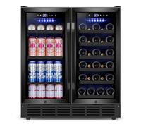 Velieta 30'' Wine and Beverage Refrigerator, Upgrade Dual Zone Wine Cooler, 30 Inch Wine beverage Fridge Built in or Freestanding Under Counter Large Capacity Glass Door Advanced Cooling System,Black