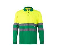 VELILLA 175 - High Visibility Polo Long Sleeve T-Shirt, Grass Green and Fluorescent Yellow, 3XL