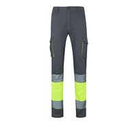 VELILLA 303007; High Visibility Trousers 100% Cotton, Bicolour and Multi-Pockets; Colour Grey and Fluorescent Yellow, Size XL
