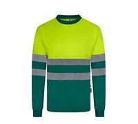 VELILLA 305635; Recycled Polyester Two-Tone Long-Sleeve Segmented Ribbon T-Shirt; Green and Fluorescent Yellow; Size XL, Green and Fluorescent Yellow, XL