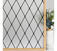 VELIMAX Frosted Black Lattice Window Film Static Cling Window Privacy Films Decorative Glass Vinyl Film for Windows Removable Sun Blocking Anti-UV 17.7x78.7 inches