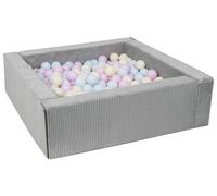 Velinda Ball Pit Ball Pool Ball Pool Children's Pool Square 300 Balls (Colour of the Pool/Balls: Grey (Cord)/Pink, Blue, Yellow (Pastel))