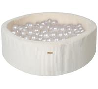 Velinda Ball pit with 300 balls, soft play ball pit, corduroy fabric, 90cm (Ball pit/balls colour: cream/pearl)