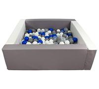 Velinda Soft play ball pit, home ball pit, indoor, outdoor, ball pit + 200 balls (Ball pit/balls colour: white, grey/white, transparent, blue, grey)