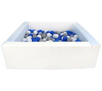 Velinda Soft play ball pit, home ball pit, indoor, outdoor, ball pit + 200 balls (Ball pit/balls colour: white, blue (pastel)/white, blue, grey)