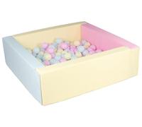 Velinda Square ball pool with 200 balls, Eco leather, 5 elements (Pool/balls color: Pink, Blue, Yellow (Pastel)/Pink, Blue, Yellow (Pastel))