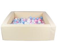Velinda Square Ball Pool with 200 Balls, Eco Leather, 5 Items (Color of the Pool/Balls: Cappuccino/White, Transparent, Light Blue, Light Pink, Pink (Pastel), Blue (Pastel))