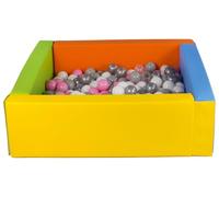 Velinda Square Ball Pool with 200 Balls, Eco Leather, 5 Items (Pool/Balls Color: Yellow, Green, Blue, Orange/White, Transparent, Light Pink, Grey, Silver)