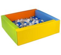 Velinda Square Ball Pool with 200 Balls, Eco Leather, 5 Items (Pool/Balls Color: Yellow, Green, Blue, Orange/White, Transparent, Blue, Grey)