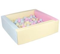 Velinda Square ball pool with 300 balls, Eco leather, 5 elements (Pool/balls color: Pink, Blue, Yellow (Pastel)/Pink, Blue, Yellow (Pastel))
