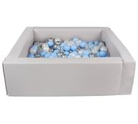 Velinda Square Ball Pool with 300 Balls, Eco Leather, 5 Items (Color of Pool/Balls: Grey/Pearl, Transparent, Light Blue, Silver)