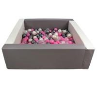 Velinda Swimming Pool with 200 Coloured Squares Imitation Leather 5 Elements Child Play (Colour of Pool/Balls: White, Grey/Pearl White, Transparent, Light Pink, Silver)